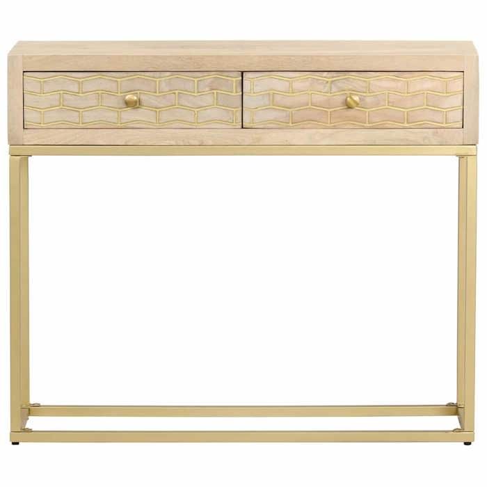CONFORTHA®Table console doré 90x30x75 cm bois solide de manguier - Cabinet de rangement (19017)