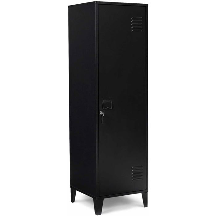 IDMarket Armoire vestiaire Ester 1 porte métal noir 3 niveaux 38 5x38 5x133 cm avec fermeture à clé IDMarket Armoire vestiaire Ester 1 porte métal noir 3 niveaux 38 5x38 5x133 cm avec fermeture à clé