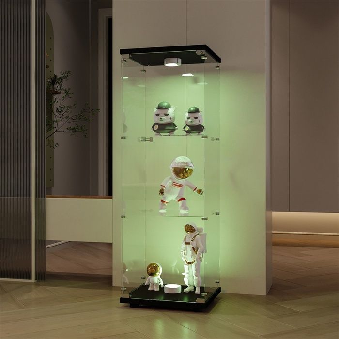 Vitrine en verre 42.5x36.5x121.5cm - Vitrine dexposition 3 niveaux avec éclairage LED et porte verrouillable à clé - Noir Vitrine en verre 42.5x36.5x121.5cm - Vitrine dexposition 3 niveaux avec éclairage LED et porte verrouillable à clé - Noir