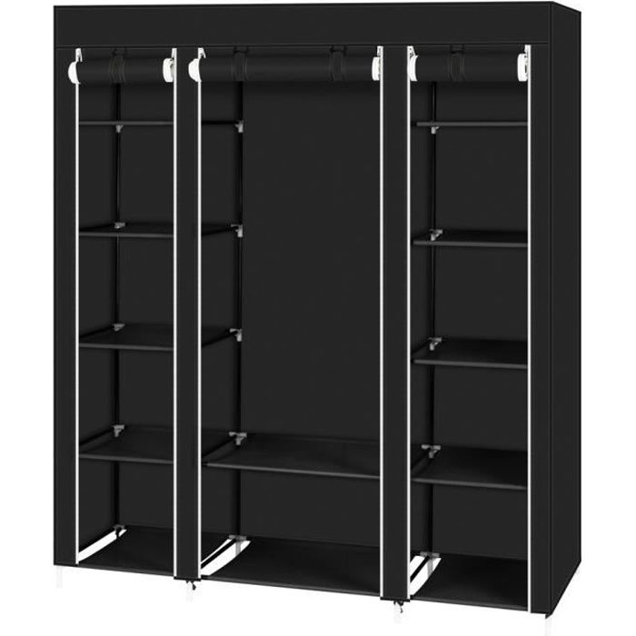 Armoire de Rangement en Tissu Pliant penderie de Chambre 150*45*175cm Noir Armoire de Rangement en Tissu Pliant penderie de Chambre 150*45*175cm Noir
