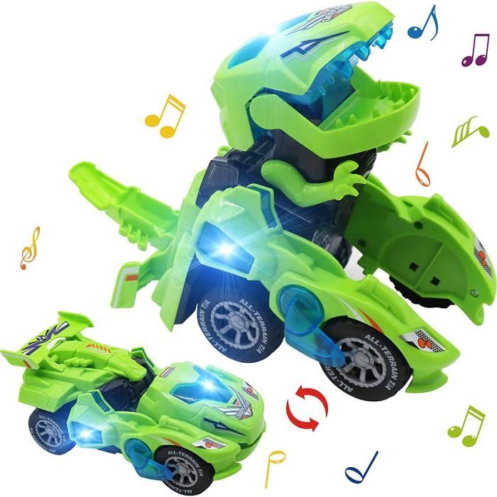 Voiture Dinosaure Jouet pour Enfant, Dinosaure Transformers avec avec Lumières et Musique, Cadeau pour Garçon Fille 3 à 10 Ans