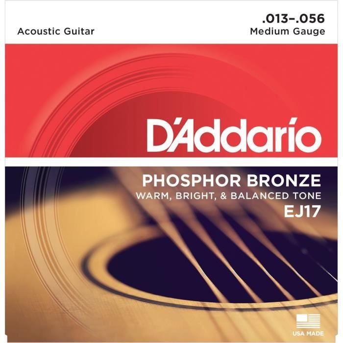 DADDARIO EJ17 Jeu de cordes en bronze pour guitare acoustique - 13-17-26-35-45-56