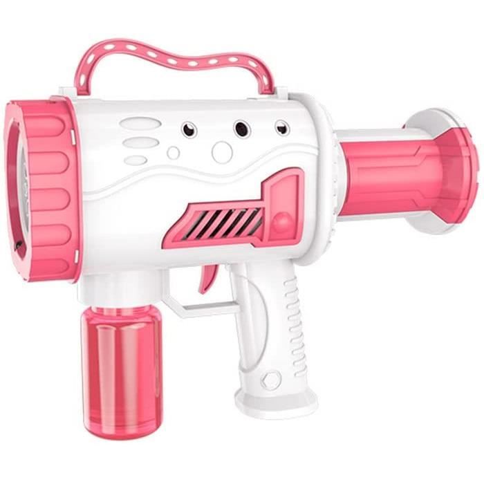 Machine à Bulles Grande Capacité 500ml 10 Trous 2 Vitesses - Jouet Portable Rechargeable Avec Trépied (Rose)