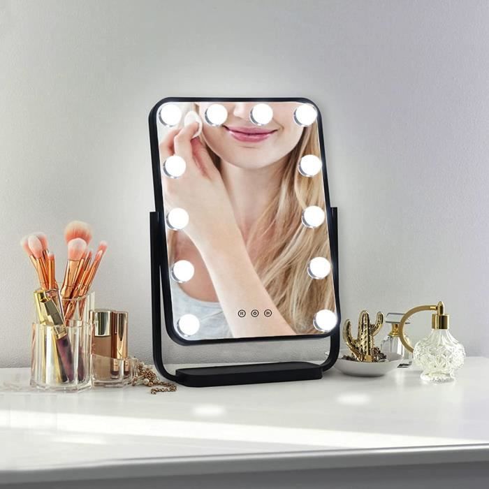 HUOLE. Miroir de maquillage avec lumières, miroir de courtoisie éclairé LED  à intensité variable, écran tactile rotation, 30*40cm - Cdiscount Maison