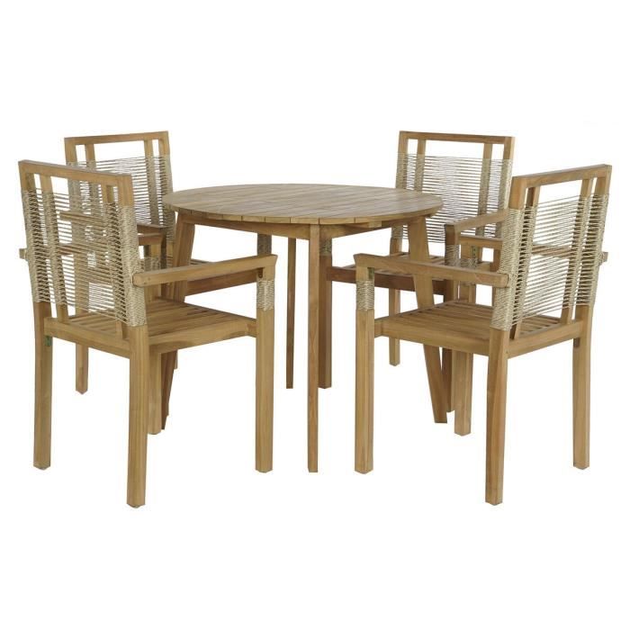 Ensemble table + 4 chaises 100 x 100 x 76 cm teck corde