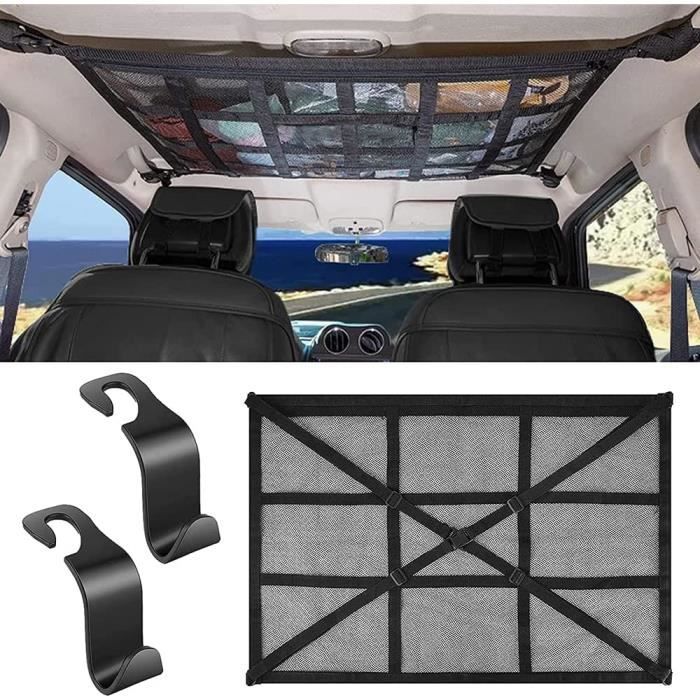 Filet De Rangement Toit Voiture – 3 Poches Zippées, Réglable, Pour SUV Et Berlines, Gain De Place - 6