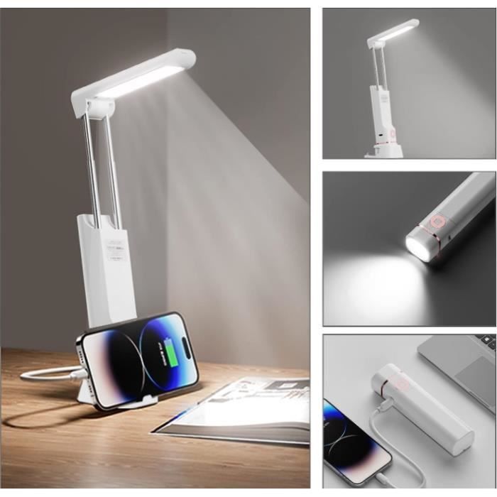 Lampe de Lecture Lampe de Bureau LED Portable Lampe Torche LED 3 Niveaux de Luminosité Réglables Froid Rechargeable Lampe de Chevet