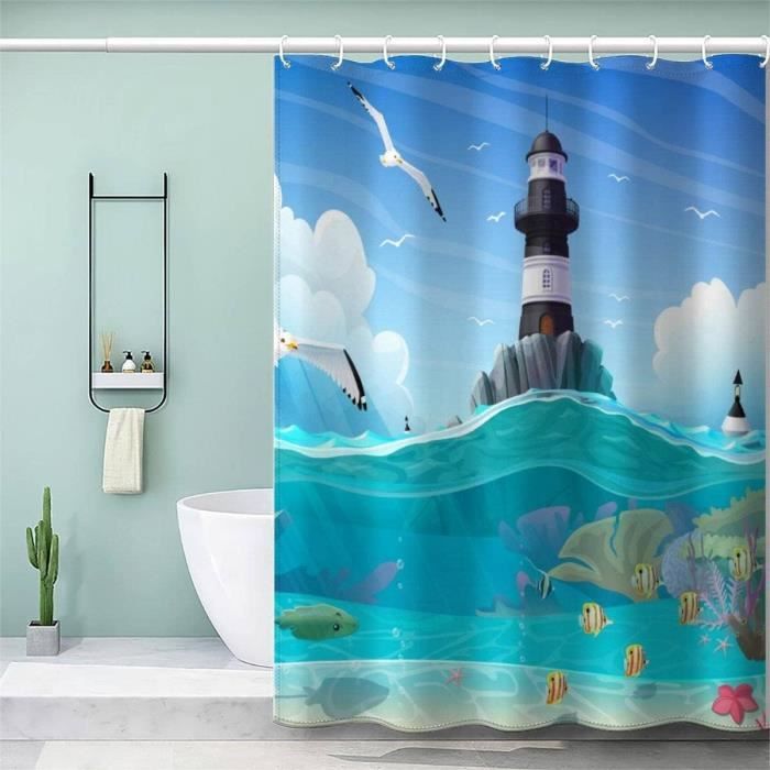 Rideau De Douche Nautique Voilier Carte Boussole Phare 180 X 180 Cm Rideau De Bain Tissu
