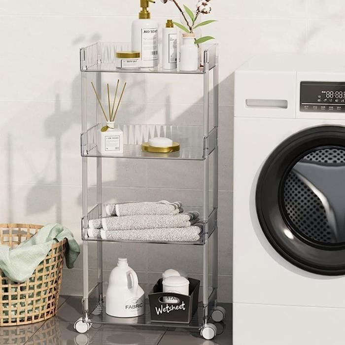 Chariot De Rangement Mobile 4 Niveaux TAFONUP - Pour Cuisine, Salle De Bain, Buanderie - Dimensions 86x40x12.5 Cm