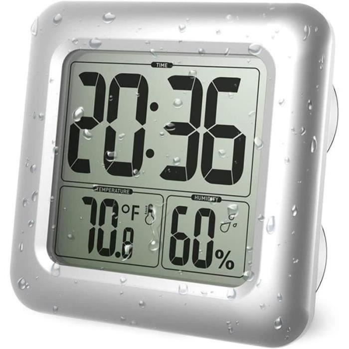 Horloge De Douche étanche Avec Minuteur - Affichage Heure, Température Et Humidité - Blanche
