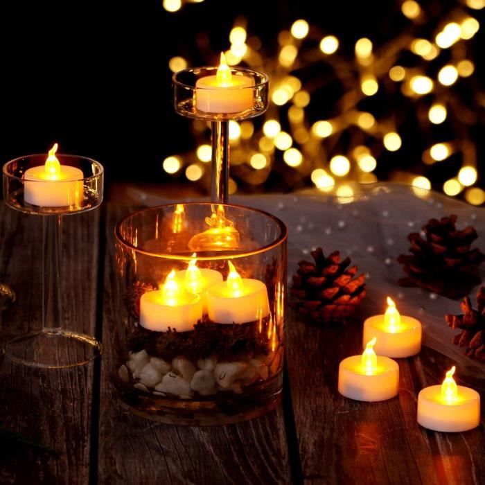 12 lumières led sans flamme à piles bougies chauffe-plat jaune chaud pour  fête-mariage-célébration - DIAYTAR SÉNÉGAL