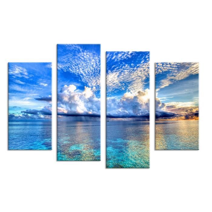 Get Wallpaper 4pcs Beau Paysage De Coucher Du Soleil D Ocean Impression De Desktop Wallpaper