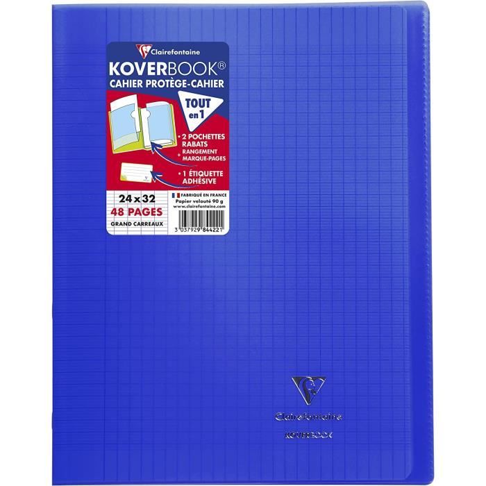 Cahier Agrafé Koverbook Clairefontaine A4 48 Pages Grands Carreaux - Couverture Polypro Couleur Aléatoire