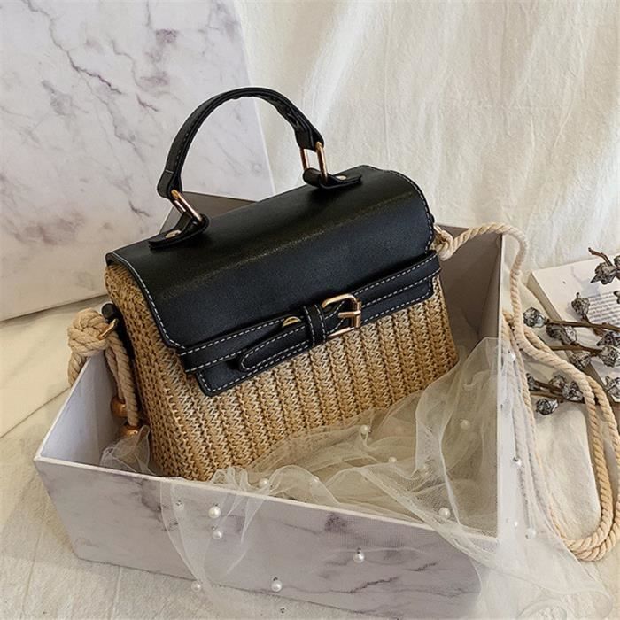Sac paille noir hot sale