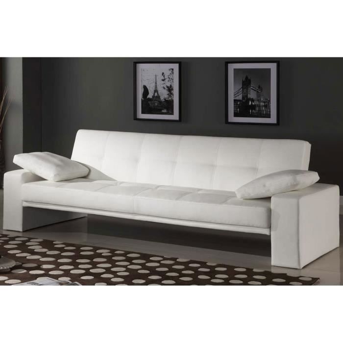 Canape Lit Convertible 3 Places Cuir Blanc Malte Achat Vente