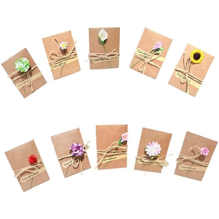 Lot De 8 Cartes De Vœux Vintage Avec Fleurs Séchées - Papier Kraft, Dimensions 9x6 Cm, Enveloppes Incluses, Pour DIY
