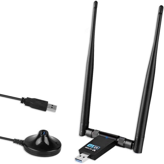 Clé WiFi USB 3.0 AC1300 Mbps Double Bande 2.4G/5GHz - Antennes 2x5dBi - Compatible Windows, Mac - Pour PC, Laptop