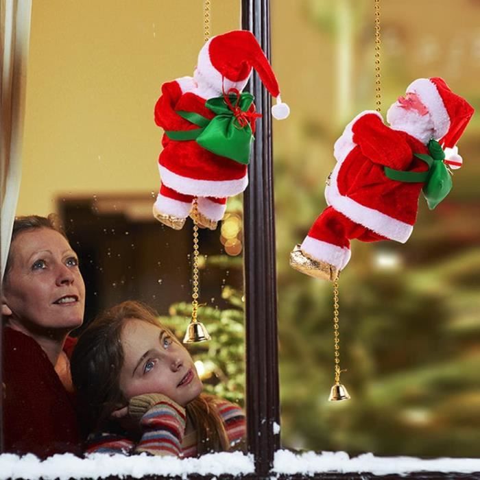 Père Noël électrique Grimpeur avec Musique, Père Noël Peluche Poupée Decoration Santa Claus Doll
