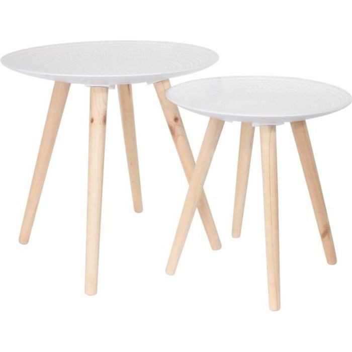 table gigogne ronde scandinave en bois avec relief x2 - silumen
