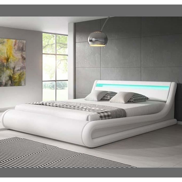 lit coffre pour matelas 180x200cm - parisina - blanc led - bois et simili cuir - rangement