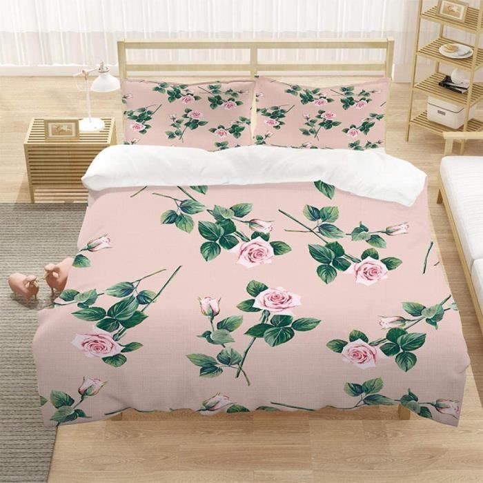 Housse de Couette Fleurs Plantes Rose Roses 140x200cm Parure de lit