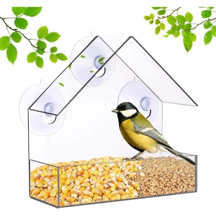 Mangeoire à oiseaux en Acrylique transparent avec ventouses puissantes pour  oiseaux sauvages,Mangeoire pour Oiseaux de Fenêtre