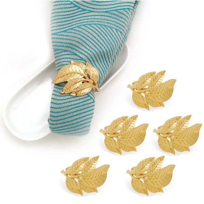 5 Anneaux De Serviette Vintage Laiton Massif - Motif Fleur De Lis - Inde