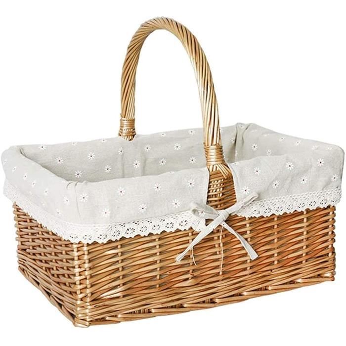 Panier En Osier Avec Anse - 36x21x25 Cm, Tissé à La Main - Pour Pique-nique, Pâques, Rangement Jouets De Bain, Décoration