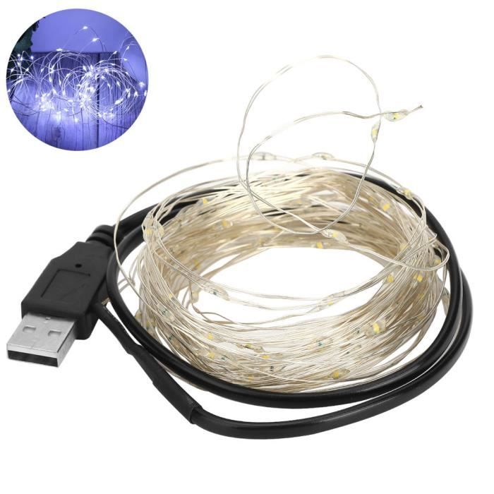 Atyhao guirlande USB 32.8ft LED Light String Fil de cuivre USB Charge Décor  Lampe pour Halloween Home Party (lumière blanche)
