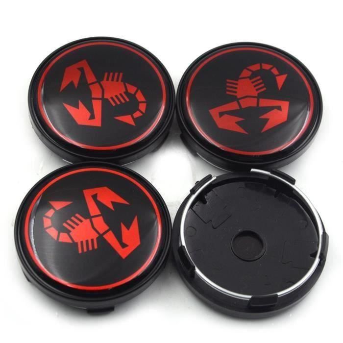 Lot De 4 Cache-Moyeux Autocollants Fiat Abarth Scorpion Noir/Rouge – Emblèmes 3D Premium 56 Mm