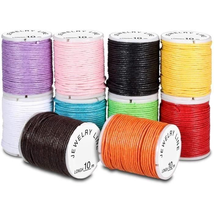 Lot De 10 Fils Cirés Pour Cuir - 10 Couleurs Fil à Coudre Coloré 50m Pour Artisanat Et Bricolage