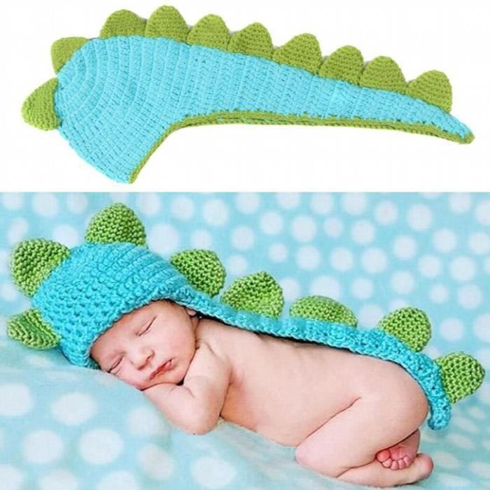 Winmany nouveau-né bébé photographie accessoire tenues rayé ensemble barboteuse noué chapeau Photo Shoot Costume pour 0-2 mois (Bleu