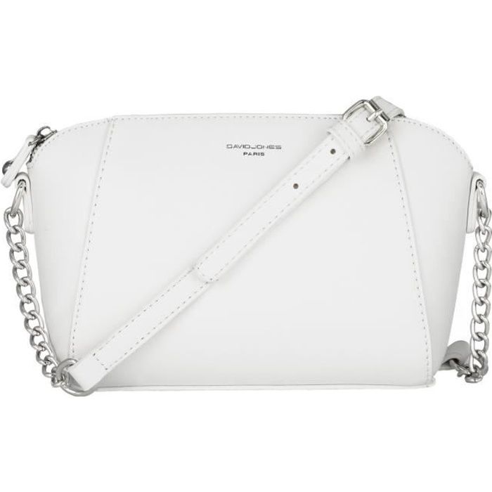 David Jones - Petit Sac Bandoulière Cuir PU Femme - Sac à Main Chaîne Porté Epaule - Besace Sacoche Pochette Soirée Chic - Blanc