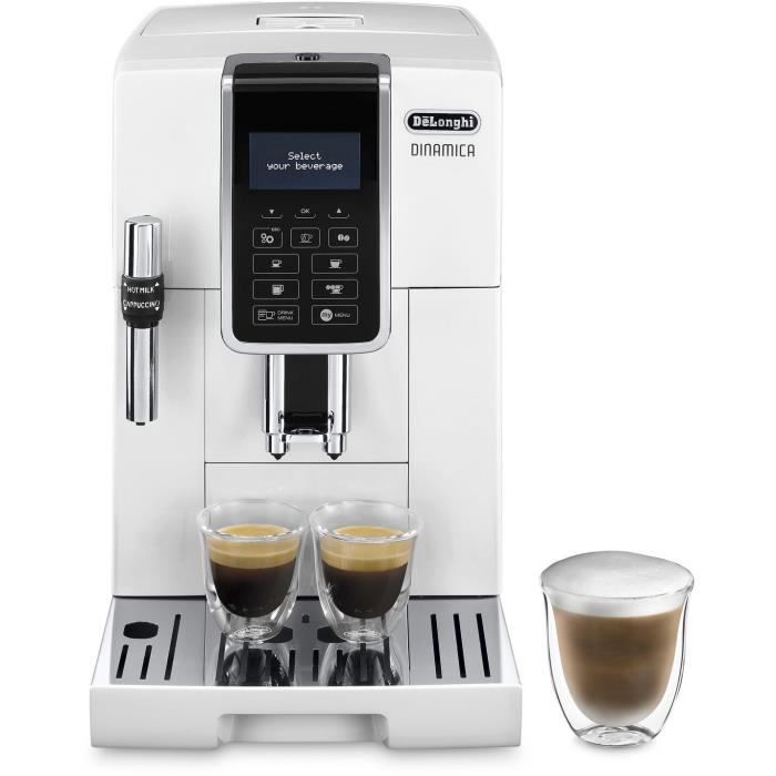 Machine expresso automatique avec broyeur - DELONGHI Dinamica ECAM350.35.W - Blanc - buse vapeur - 15 bar - Machine à café grains