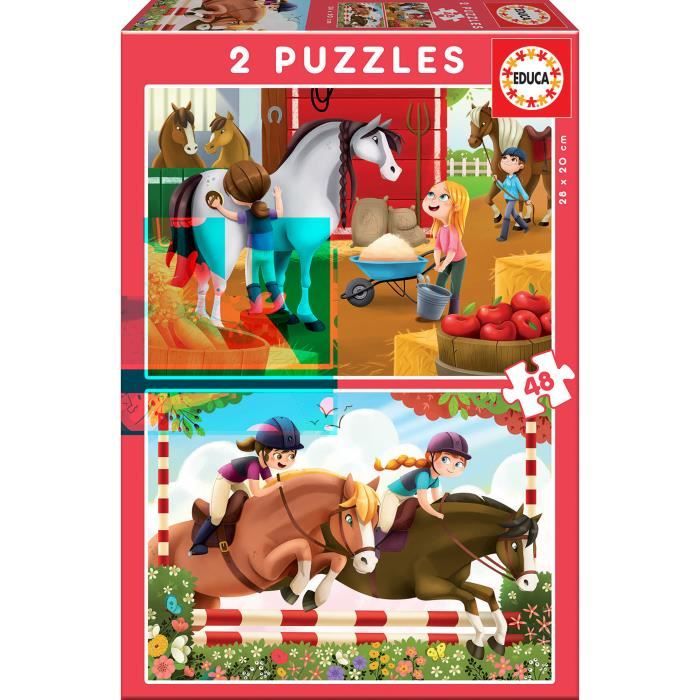 Puzzle Animaux - EDUCA - Chevaux - 2x48 pièces - Pour Enfant à partir de 4 ans
