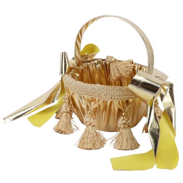 Panier De Mariage En Satin Blanc Avec Nœuds Et Perles - 13x20 Cm, Pour Pétales, Cérémonie, Décoration