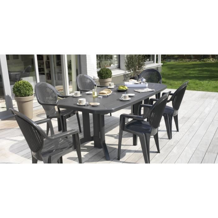 Salon De Jardin Vega Anthracite Table 2m20 6 Fauteuils Achat