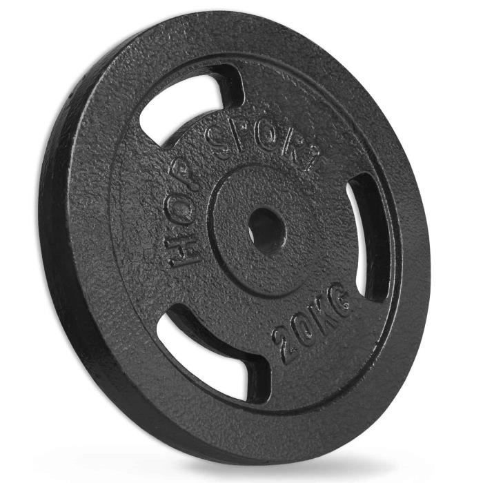 Hop-Sport Disques de poids en fonte 20 kg Ensemble de disques dhaltères Alésage 30/31 mm Musculaire & haltérophilie (1x20 kg)