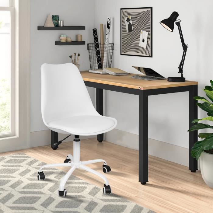 chaise de bureau huole - réglable en hauteur - avec roulettes - blanc