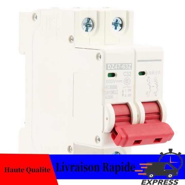 Disjoncteur Miniature 1000V DC 32A 2P | Pour Systèmes Solaires PV, Circuits DC | Montage Rail DIN 35 Mm