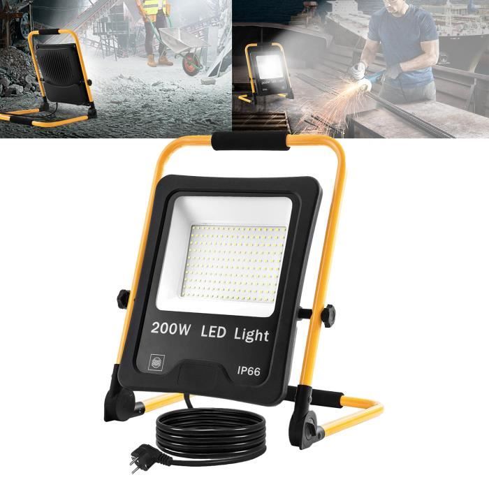 LARS360 200W LED Projecteur de chantier avec support et câble dalimentation Projecteur LED étanche IP66 Blanc Froid