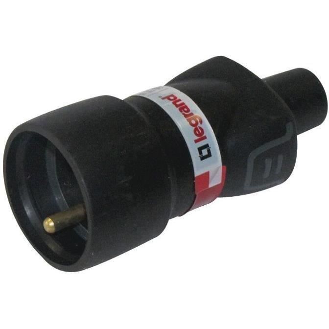 Fiche électrique femelle en caoutchouc - 2 phases + terre - noir