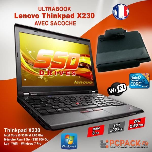Achat PC Portable LENOVO X230 i5 2.6GHz 8Go 500Go SSD WIFI Windows 7 AVEC SACOCHE ORIGINALE pas cher