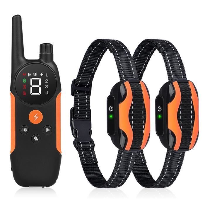 Meilleurs prix pour MASBRILL Collier de Dressage Électronique pour Chiens Rechargeable avec 2 Récepteurs, Modes Son, Vibration et Choc Statique, Orange