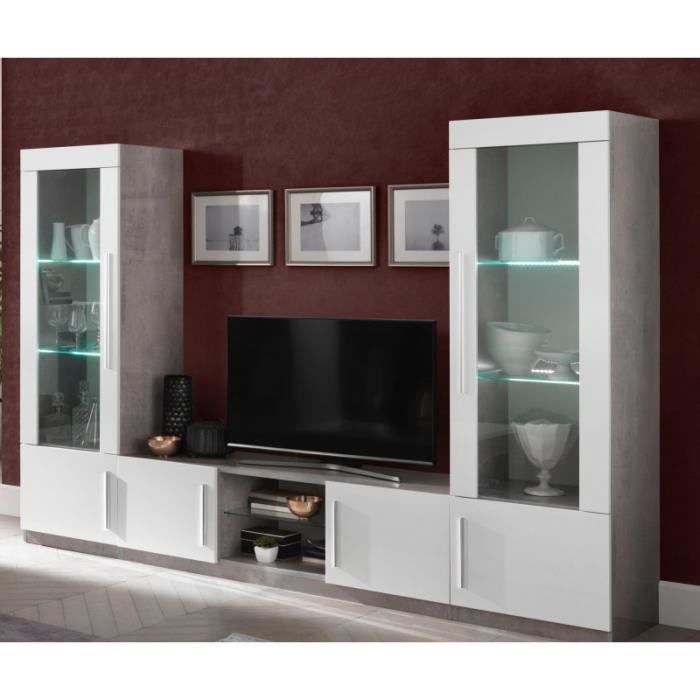 meuble tv moderne 156 cm laqué odetta blanc/marbré     45 cm