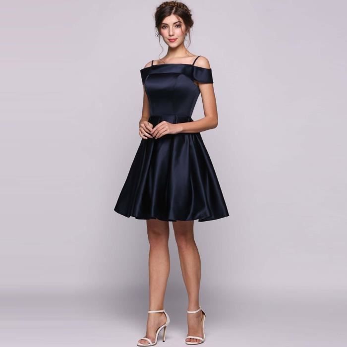 Robe de soirée robe de demoiselle Cocktail Satin Femmes hors-la-épaule court  Noir - Cdiscount Prêt-à-Porter
