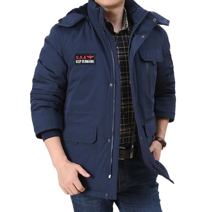 Homme Parka Hiver a Capuche Chaude Doublee Polaire Veste Mi Longue Chaude Epaisse Couleur Unie Bleu Bleu Cdiscount Pret a Porter