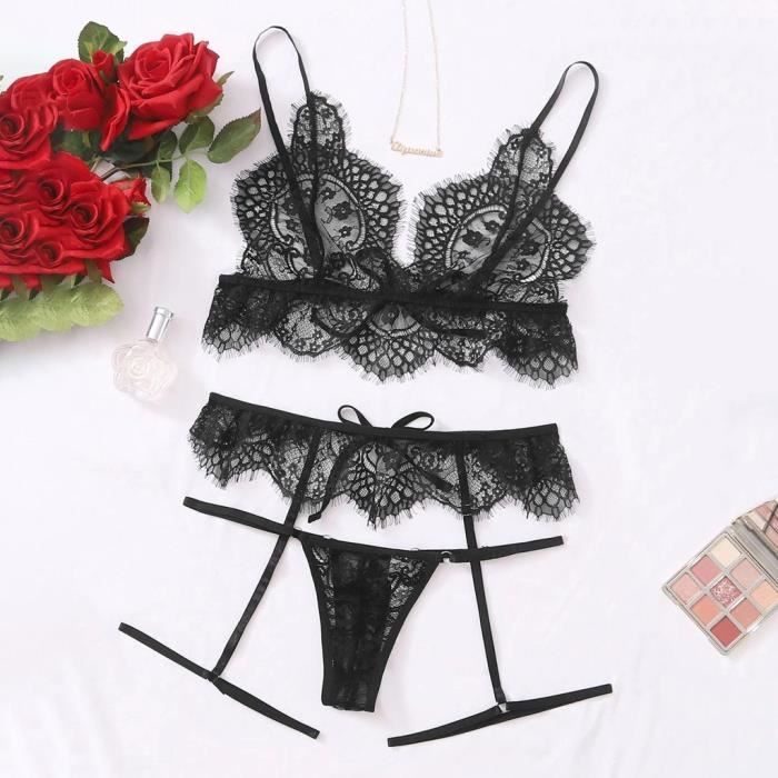 String Dentelle + Porte-jarretelles Pour Homme - Ensemble Lingerie Sexy, Poche Pénis, Taille Basse, Cadeau Couple