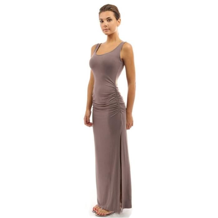 Robe Robe Longue de soiree Vintage elegante noire Sexy col rond sans manches Slim Maxi ete 2020 Type YD2568 apricot