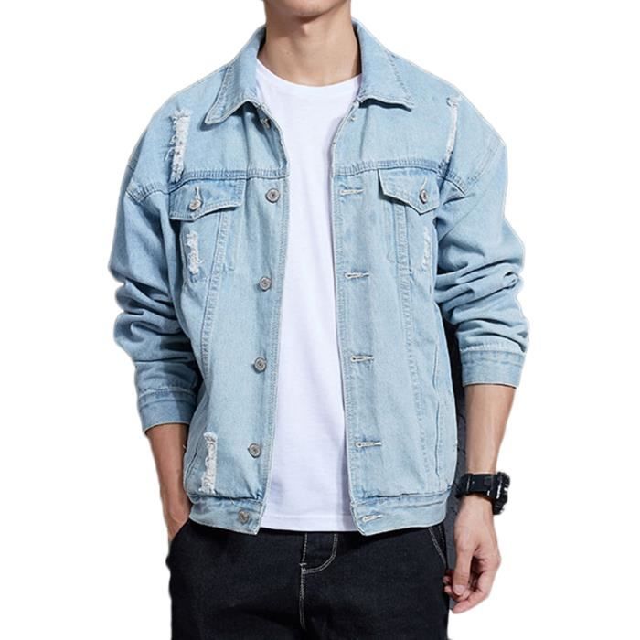 Veste en Jeans pour Homme Femme Manche Longue Veste en Denim Ample